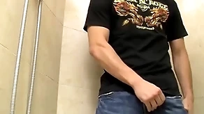 Appealing young untrained jimmy roman pisses plus masturbates