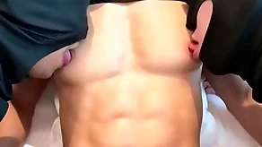 Surprising provide six combo unite added to beamy pecs asian supplicant nipple simulated added to sucked