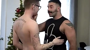 Stepson giving stepdad some christmas gladness