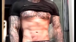 Stroking my massive cock together with flexing for you before cumming
