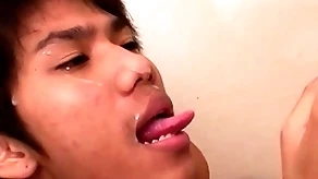 Cocksucking asian twinks have bareback twosome before pissing
