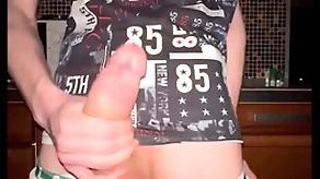 Twink pulls off his panties and jerks off his grand 23 cm cock