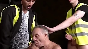 Toothless grandpa sucks duo miners